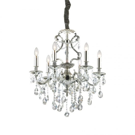 10123-007 Antique Silver 6 Light Chandelier with Crystal