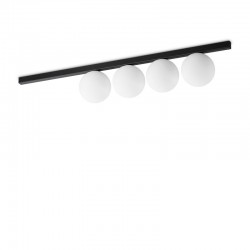 72276-007 Black 4 Light Flush with White Glass Globes 72276-007 Black 4 Light Flush with White Glass Globes