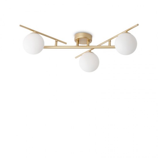 72242-007 Gold 3 Light Semi Flush with Opal Glasses