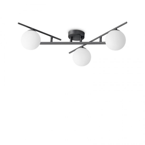 72241-007 Black 3 Light Semi Flush with Opal Glasses