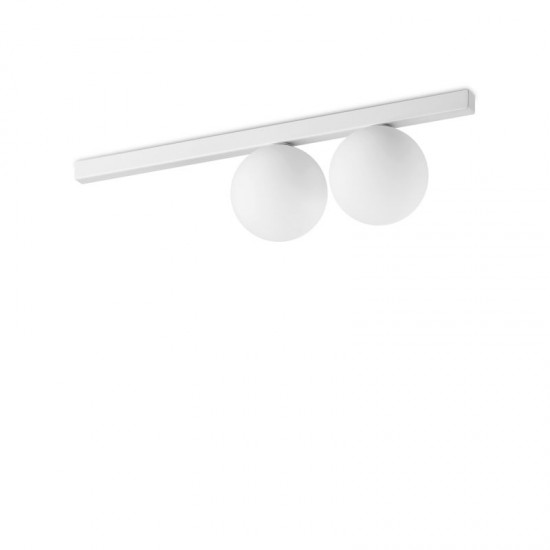 72272-007 White 2 Light Flush with White Glass Globes