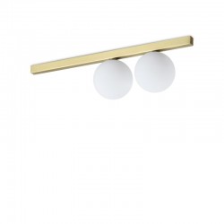 72274-007 Brushed Brass 2 Light Flush with White Glass Globes 72274-007 Brushed Brass 2 Light Flush with White Glass Globes