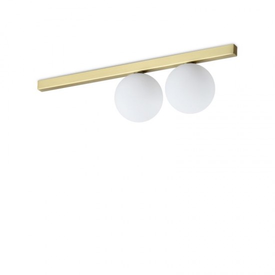 72274-007 Brushed Brass 2 Light Flush with White Glass Globes