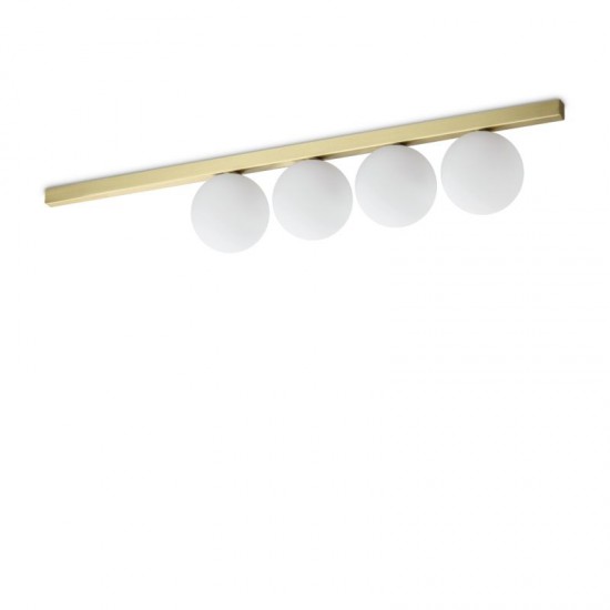 72277-007 Brushed Brass 4 Light Flush with White Glass Globes