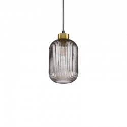 60045-007 Satin Brass Pendant with Smoky Ribbed Glass 60045-007 Satin Brass Pendant with Smoky Ribbed Glass