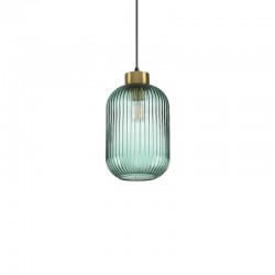 60046-007 Satin Brass Pendant with Green Ribbed Glass 60046-007 Satin Brass Pendant with Green Ribbed Glass