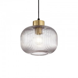 60047-007 Satin Brass Pendant with Smoky Ribbed Glass