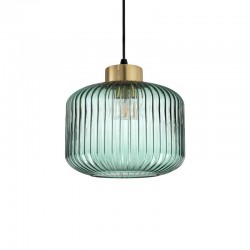 60048-007 Satin Brass Pendant with Green Ribbed Glass 60048-007 Satin Brass Pendant with Green Ribbed Glass