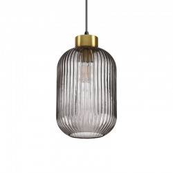 60049-007 Satin Brass Pendant with Smoky Ribbed Glass 60049-007 Satin Brass Pendant with Smoky Ribbed Glass