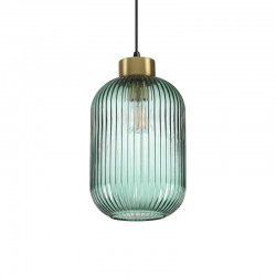 60050-007 Satin Brass Pendant with Green Ribbed Glass 60050-007 Satin Brass Pendant with Green Ribbed Glass