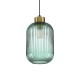 60050-007 Satin Brass Pendant with Green Ribbed Glass