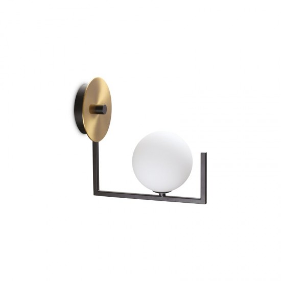 65110-007 Black & Brass Wall Lamp with White Glass