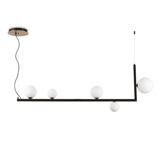 65113-007 Black & Brass 5 Light over Island Fitting with White Glasses