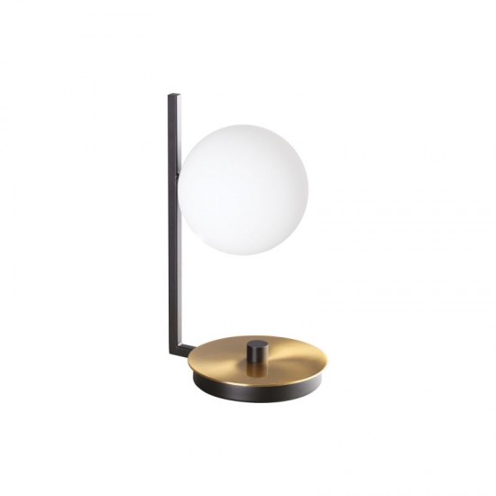 65114-007 Black & Brass Table Lamp with White Glass