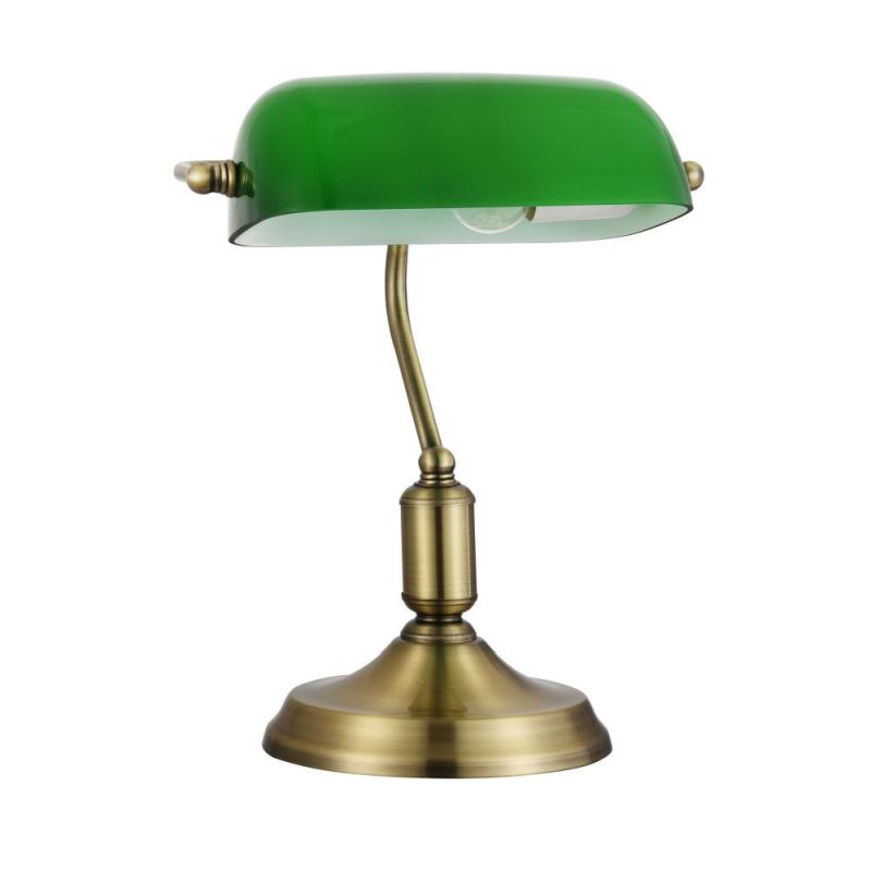 Green lamp store desk