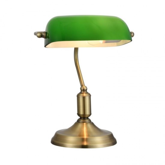42572-045 Green & Antique Brass Banker Desk Lamp