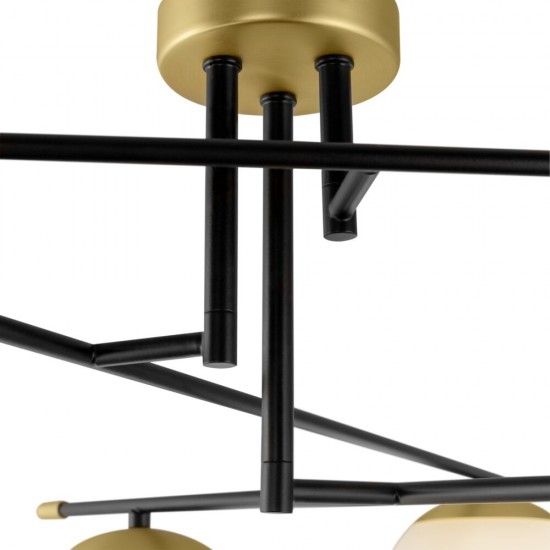62513-045 Black & Gold 6 Light Ceiling Lamp with White Glasses