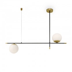62514-045 Black & Gold 2 Light over Island Fitting with White Glasses 62514-045 Black & Gold 2 Light over Island Fitting with White Glasses
