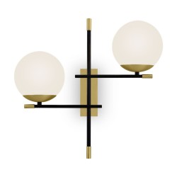 62515-045 Black & Gold 2 Light Wall Lamp with White Glasses 62515-045 Black & Gold 2 Light Wall Lamp with White Glasses