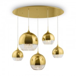 62527-045 Matt Gold 5 Light Cluster with Clear & Gold Glass with Crystal