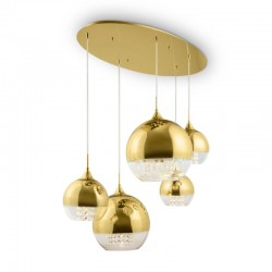 62527-045 Matt Gold 5 Light Cluster with Clear & Gold Glass with Crystal