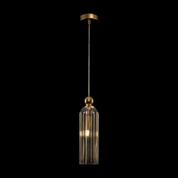 65465-045 Gold Pendant with Amber Ribbed Glass