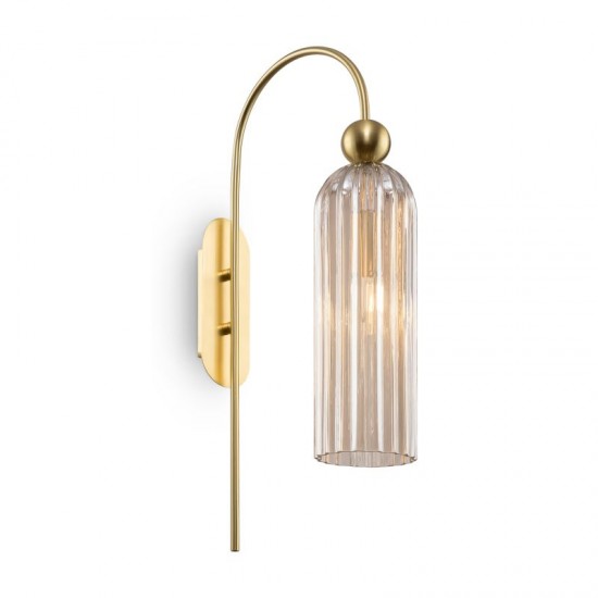 65468-045 Gold Wall Lamp with Amber Ribbed Glass