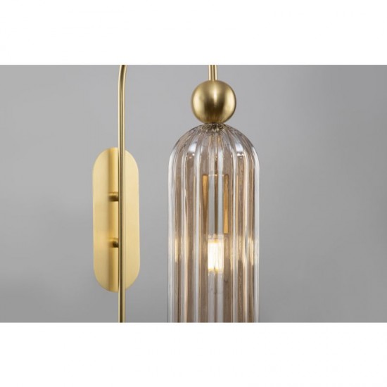 65468-045 Gold Wall Lamp with Amber Ribbed Glass