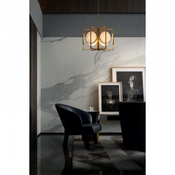 65502-045 Gold 6 Light Centre Fitting with Natural Stone