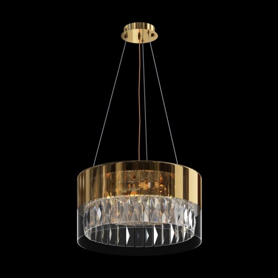 65516-045 Gold 4 Light Pendant with Glass & Crystal