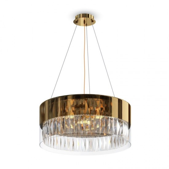 65517-045 Gold 6 Light Pendant with Glass & Crystal