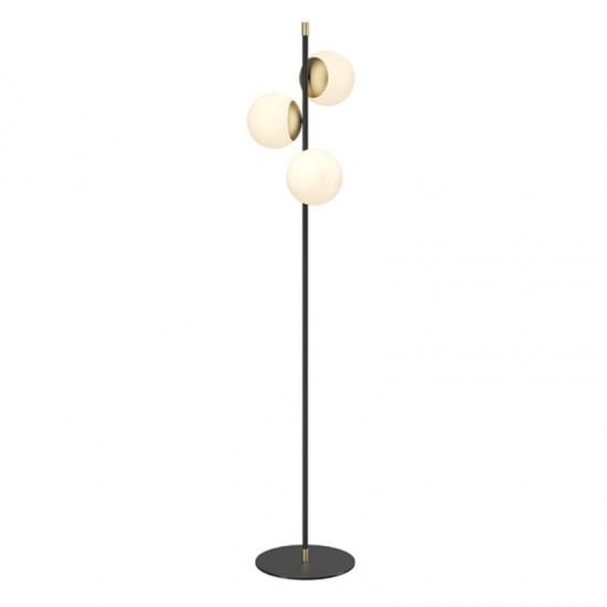 65524-045 Black & Gold 3 Light Floor Lamp with White Glasses