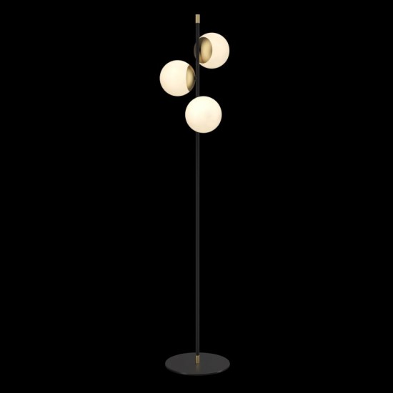 65524-045 Black & Gold 3 Light Floor Lamp with White Glasses
