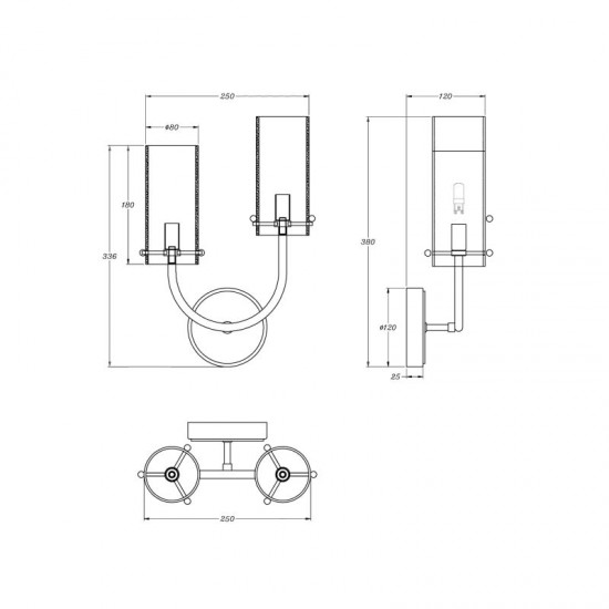 65547-045 Brass 2 Light Wall Lamp with Ribbed Glasses