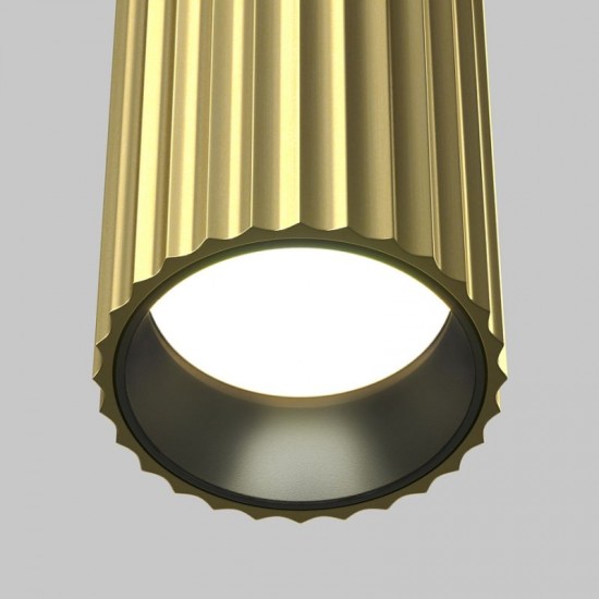 76517-045 Surface-Mounted Ribbed Brass & Black Cylindrical Spotlight
