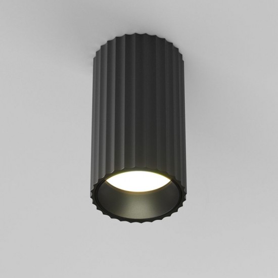 76522-045 Surface-Mounted Ribbed Black Cylindrical Spotlight