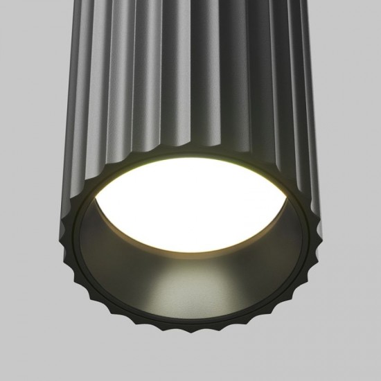 76522-045 Surface-Mounted Ribbed Black Cylindrical Spotlight