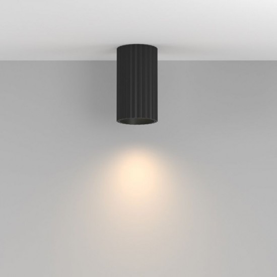 76522-045 Surface-Mounted Ribbed Black Cylindrical Spotlight