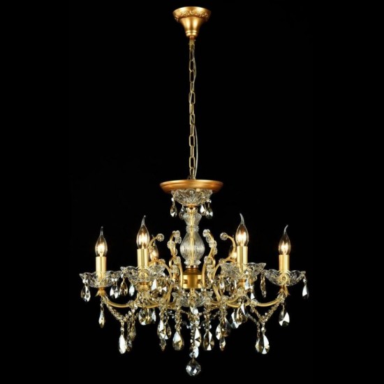 17640-045 Gold 6 Light Chandelier with Crystal