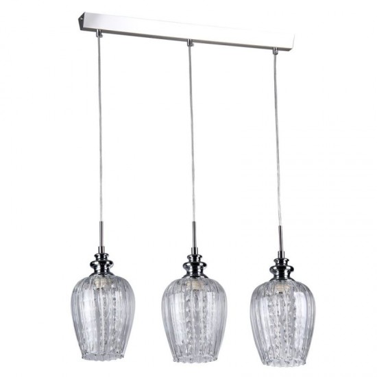 17703-045 Chrome 3 Light over Island Fitting with Clear Glass & Crystal