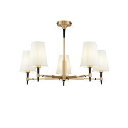 54224-045 Brass 5 Light Centre Fitting with White Shades 54224-045 Brass 5 Light Centre Fitting with White Shades