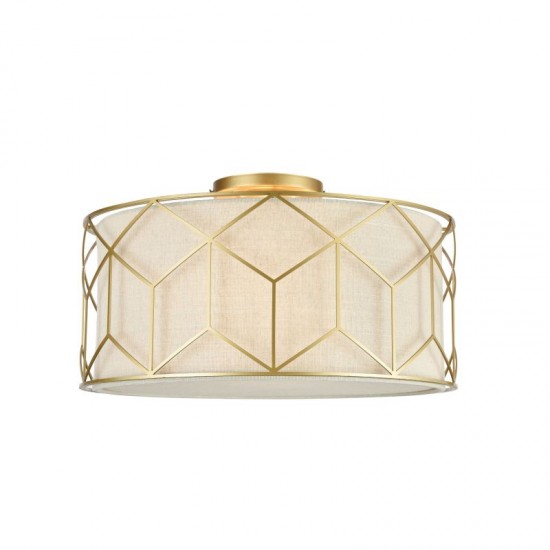 42525-045 Linen with Stencil Pattern 3 Light Ceiling Lamp