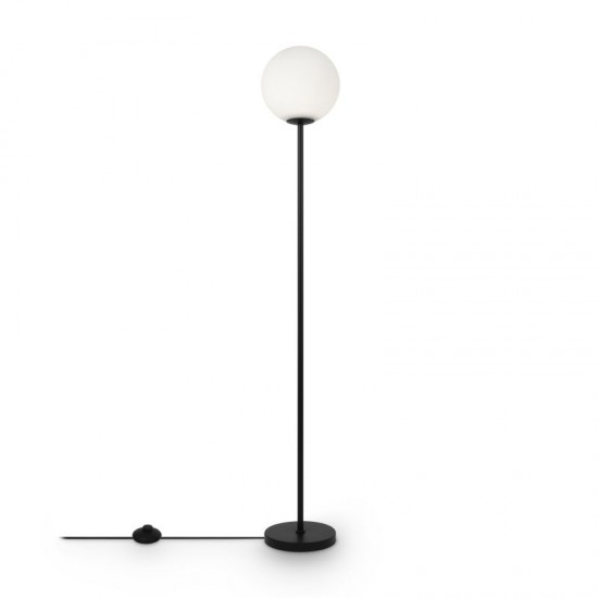 68642-045 White Glass Ball & Black Floor Lamp