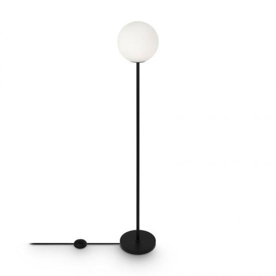 68642-045 White Glass Ball & Black Floor Lamp