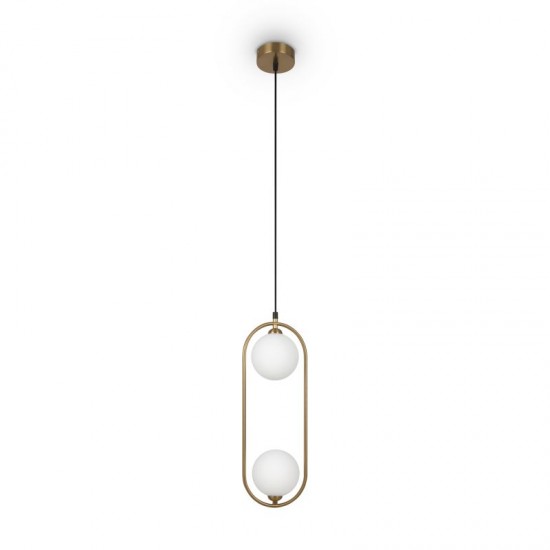 68644-045 Brass 2 Light Pendant with White Glass Balls