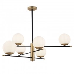 59724-045 Black & Gold 6 Light Centre Fitting with White Glasses