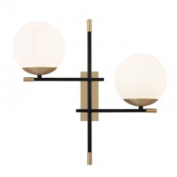 59726-045 Black & Gold 2 Light Wall Lamp with White Glasses 59726-045 Black & Gold 2 Light Wall Lamp with White Glasses
