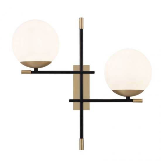 59726-045 Black & Gold 2 Light Wall Lamp with White Glasses