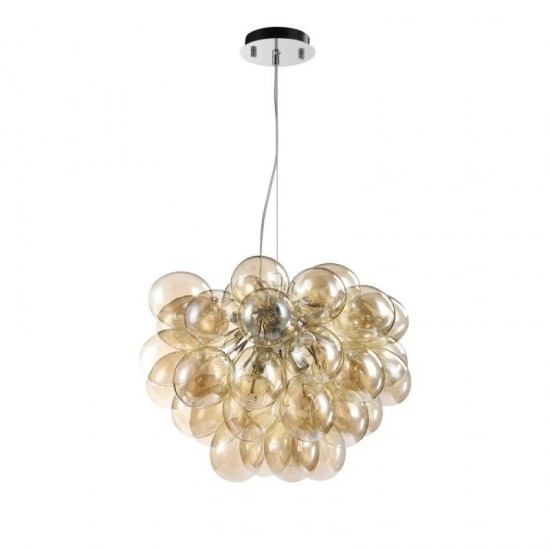 17785-045 Nickel 8 Light Pendant with Amber Mirrored Glasses