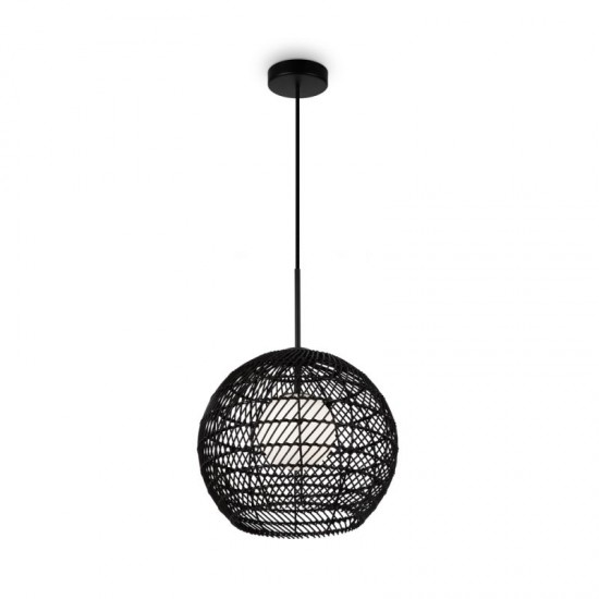73458-045 Black Wicker Pendant with White Glass Diffuser
